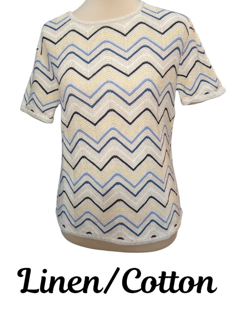 Talbots Petite Linen Blend Chevron Zig-Zag Knit Sweater Tee